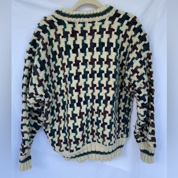 Handmade in Ecuador Chunky Wool Houndstooth Cardigan Oversized - Picture 4 of 5